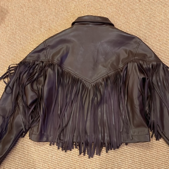 NWOT Nasty Gal Faux Leather Western Fringed Cropped Jacket, Brown - Picture 5 of 10